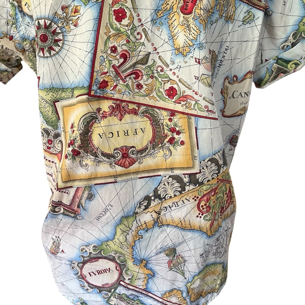 Vintage map print button up shirt short sleeve SP - Picture 9 of 13